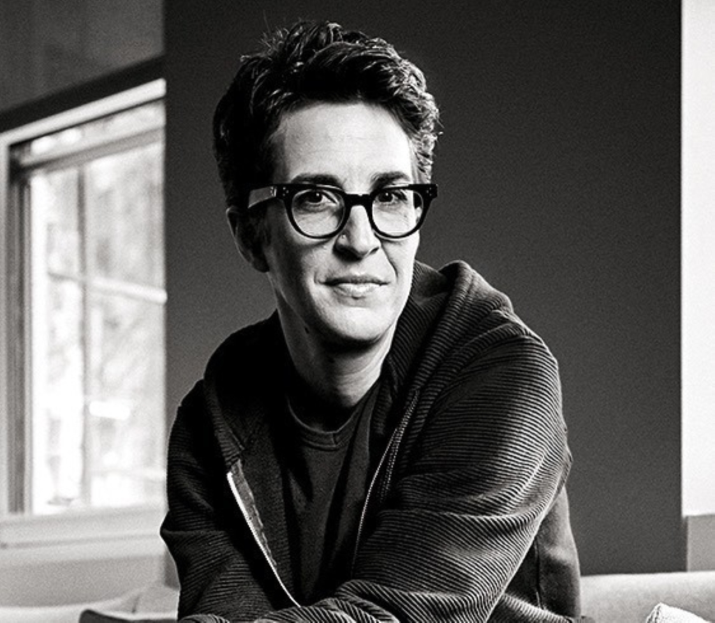Rachel Maddow in a black and white photo.